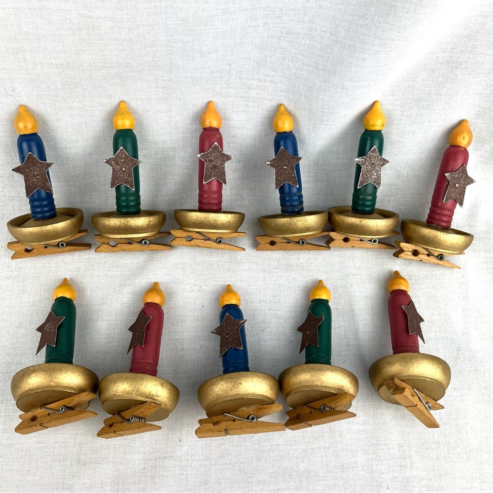 Set wooden old fashioned candle holder ornaments